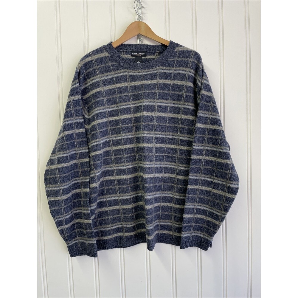 Bowen & Wright Mens XL Blue 100% LambsWool Pullover Sweater Crewneck‎ Thailand